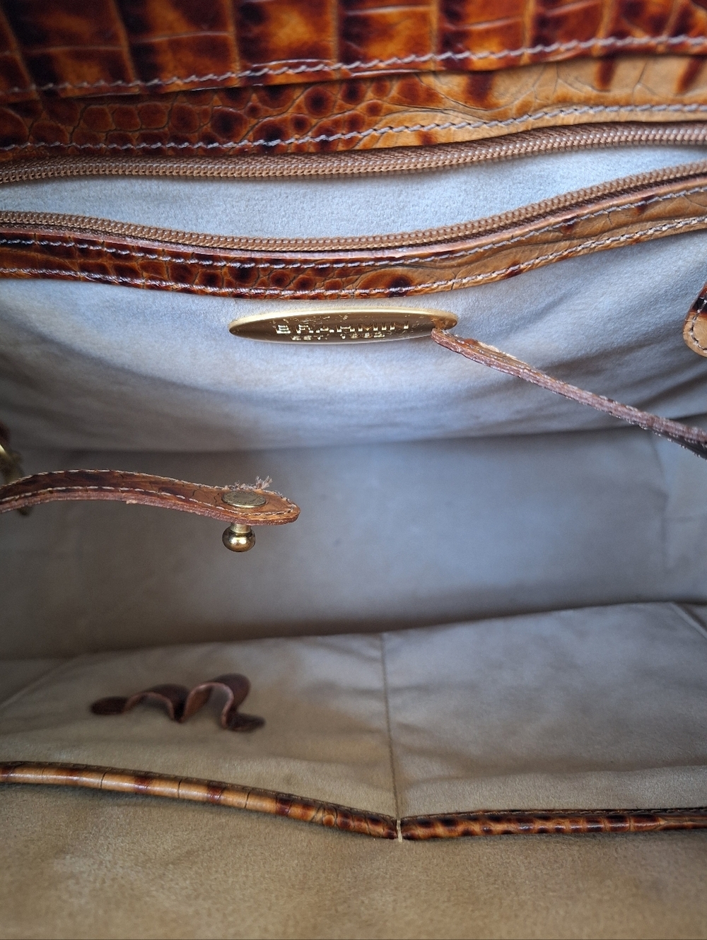 Brahmin Julian Tote Pecan Melbourne Croc Embossed Leather Bucket Bag + Organizer - Picture 15 of 16